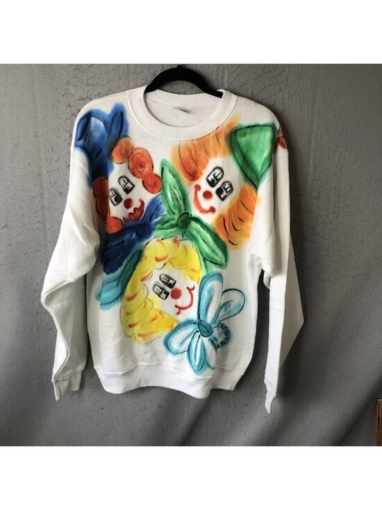 Hanes Sweaters - Clown Sweatshirt Womens L Multicolor Airbrush Graphic Fleece USA Circus Party